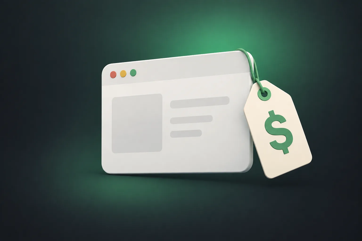 A price tag showing only a currency symbol, hanging from a software window: a plan with a price but no published number