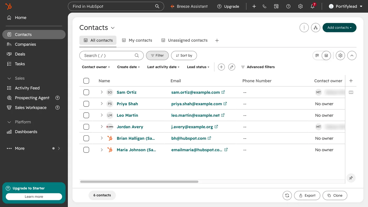 HubSpot screen for step 6: The contact is back in your contacts list.